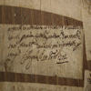 Dettagli del fondo rinforzati con carta ricavata da documenti dell'epoca con tanto di firma e data ('Angelo Ciro Anno 1752')